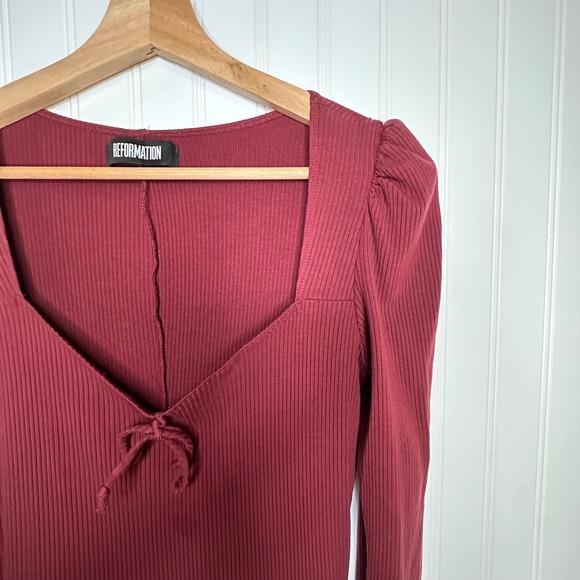 Reformation Annabella Ribbed Knit Long Sleeve Mini Dress Tie Front Size  Large - Picture 2 of 12